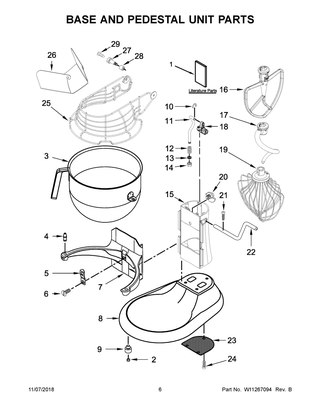 Base And Pedestal Unit Parts Diagram and Parts List for 3KSMC895TWH0  Whirlpool Mixer