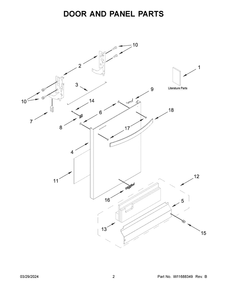 Door And Panel Parts Diagram and Parts List for WDT540HAMZ4  Whirlpool Dishwasher