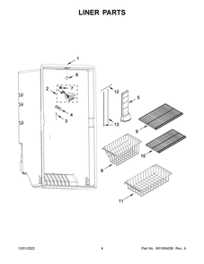 Liner Parts Diagram and Parts List for GAFZ30FDGB05  Whirlpool Freezer