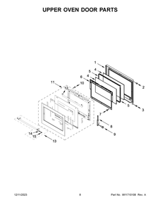 Upper Oven Door Parts Diagram and Parts List for KODE300ESS21  KitchenAid Wall Oven