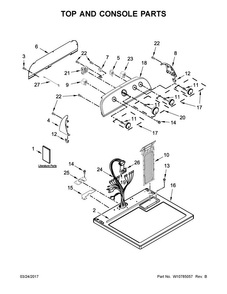 Top And Console Parts Diagram and Parts List for WED4975EW0  Whirlpool Dryer