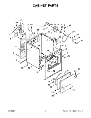 Cabinet Parts Diagram and Parts List for 4KWED5600JW0  Whirlpool Dryer