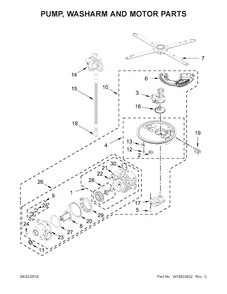 Pump, Washarm And Motor Parts Diagram and Parts List for KDTM354ESS1  KitchenAid Dishwasher