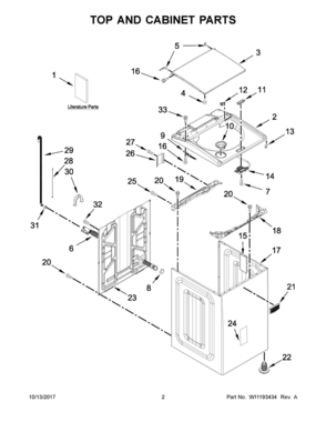 02 - TOP AND CABINET PARTS Diagram and Parts List for MVWB765FW2  Whirlpool Washer