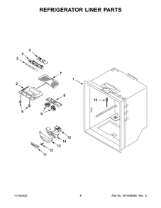 Refrigerator Liner Parts Diagram and Parts List for WRB329DFBB02  Whirlpool Refrigerator