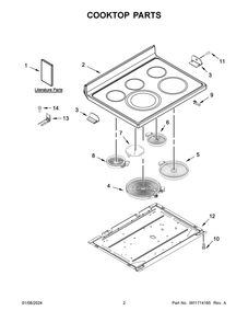 Cooktop Parts Diagram and Parts List for KFEG500EWH7  KitchenAid Range
