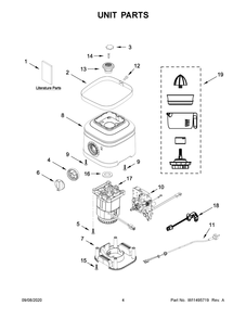 Unit Parts Diagram and Parts List for 5KSB4054EBK0  Whirlpool Blender