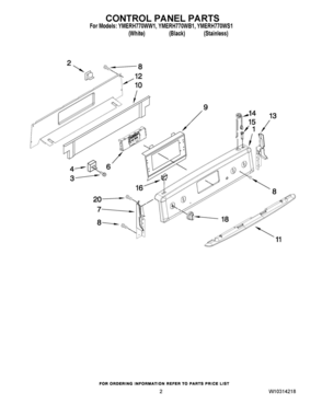 02 - CONTROL PANEL PARTS Diagram and Parts List for YMERH770WB1  Whirlpool Range