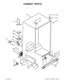 Cabinet Parts Diagram and Parts List for WRS571CIDM01  Whirlpool Refrigerator