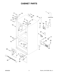 Cabinet Parts Diagram and Parts List for WRF540CWHZ12  Whirlpool Refrigerator