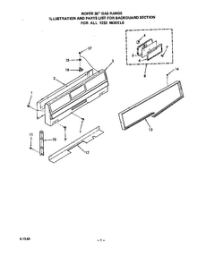 Backguard Diagram and Parts List for 1233*2A  Roper Range