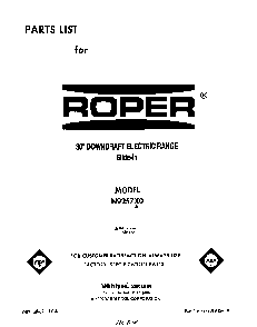 Front Cover Diagram and Parts List for N9257*0  Roper Range