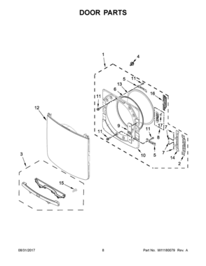 05 - DOOR PARTS Diagram and Parts List for YMED5500FW1  Whirlpool Dryer