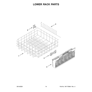 Lower Rack Parts Diagram and Parts List for WDTS8024SZ0  Whirlpool Dishwasher