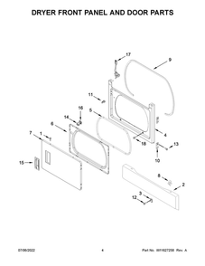 Dryer Front Panel And Door Parts Diagram and Parts List for WET4027HW2  Whirlpool Washer Dryer Combo