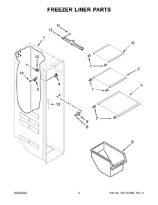 Freezer Liner Parts Diagram and Parts List for WRS325SDHB10  Whirlpool Refrigerator