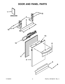 Door And Panel Parts Diagram and Parts List for 66513543N413  Kenmore Dishwasher