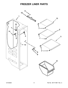 Freezer Liner Parts Diagram and Parts List for WRS325SDHZ11  Whirlpool Refrigerator
