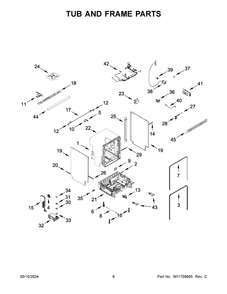 Tub And Frame Parts Diagram and Parts List for KDTF324PPA0  KitchenAid Dishwasher