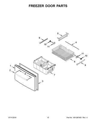 Freezer Door Parts Diagram and Parts List for IX7DDEXGZ002  Whirlpool Refrigerator