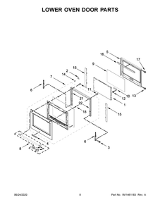 Lower Oven Door Parts Diagram and Parts List for KODE307ESS05  Whirlpool Microwave Oven Combo
