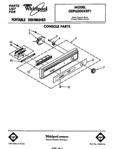 Console Diagram and Parts List for GDP6000XRP1  Whirlpool Dishwasher