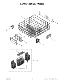 Lower Rack Parts Diagram and Parts List for 66514815N613  Whirlpool Dishwasher