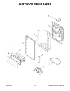 Dispenser Front Parts Diagram and Parts List for WRF767SDHZ01  Whirlpool Refrigerator