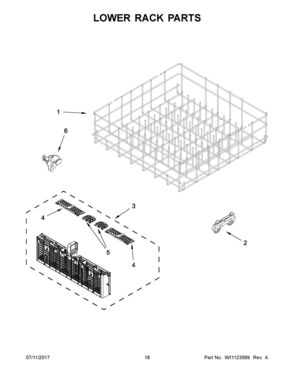 10 - LOWER RACK PARTS Diagram and Parts List for WDT720PADB3  Whirlpool Dishwasher