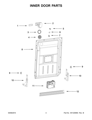 Inner Door Parts Diagram and Parts List for WDF550SAHS0  Whirlpool Dishwasher