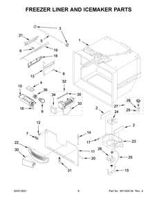 Freezer Liner And Icemaker Parts Diagram and Parts List for JFC2290REM03  Whirlpool Refrigerator