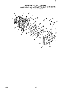 Oven Door Diagram and Parts List for B9307*0  Roper Range
