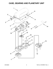 Case, Gearing And Planetary Unit Diagram and Parts List for 7KSM70SKXZER0  KitchenAid Mixer
