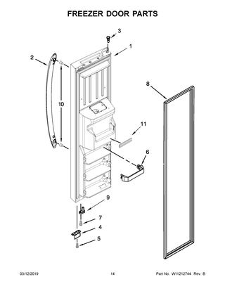 Freezer Door Parts Diagram and Parts List for WRS315SDHB00  Whirlpool Refrigerator