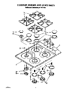 Cooktop, Burner, Grate Parts Diagram and Parts List for SC8630EXQ4  Whirlpool Cooktop