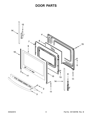Door Parts Diagram and Parts List for WFE505W0HS1  Whirlpool Range