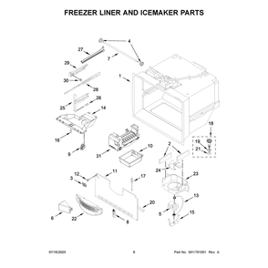 Freezer Liner And Icemaker Parts Diagram and Parts List for WRFF5333PZ03  Whirlpool Refrigerator