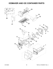Icemaker And Ice Container Parts Diagram and Parts List for WRF555SDFZ12  Whirlpool Refrigerator