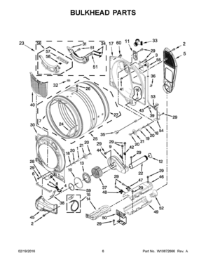 04 - BULKHEAD PARTS Diagram and Parts List for YMED5500FW0  Whirlpool Dryer