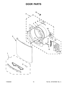 Door Parts Diagram and Parts List for MGD5630HW2  Whirlpool Dryer