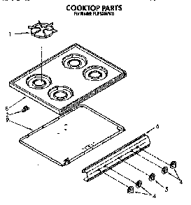 Cooktop Diagram and Parts List for FGP320VN0  Roper Range
