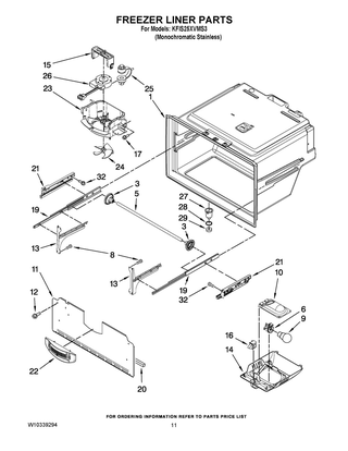 Freezer Liner Parts Diagram and Parts List for KFIS25XVMS3  Whirlpool Refrigerator