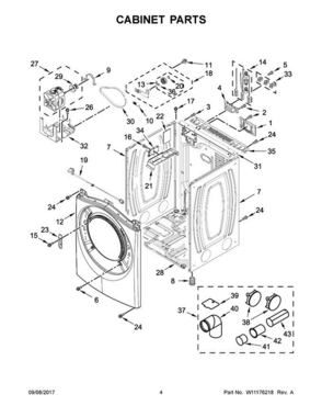 03 - Cabinet Parts Diagram and Parts List for WED85HEFC1  Whirlpool Dryer