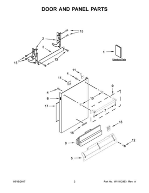 02 - Door And Panel Parts Diagram and Parts List for KDTM404EBL3  KitchenAid Dishwasher
