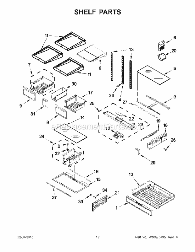 Shelf Parts Diagram and Parts List for WRF736SDAB10  Whirlpool Refrigerator