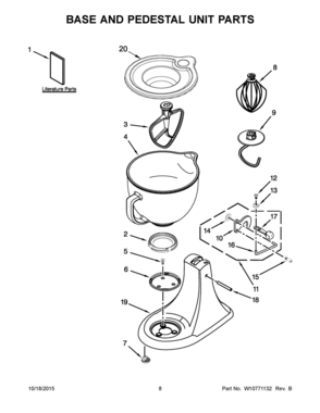 05 - BASE AND PEDESTAL UNIT PARTS Diagram and Parts List for KSM154GBQ2FP0  Whirlpool Mixer