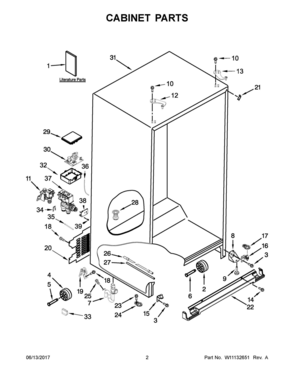 02 - CABINET PARTS Diagram and Parts List for WRS586FLDW03  Whirlpool Refrigerator