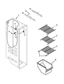 Freezer Liner Parts Diagram and Parts List for 7WRS22FDBW00  Whirlpool Refrigerator