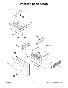 Freezer Door Parts Diagram and Parts List for KRFF507HBS02  Whirlpool Refrigerator