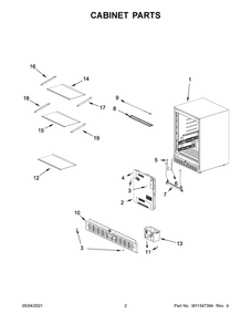 Cabinet Parts Diagram and Parts List for KURR314KSS00  Whirlpool Wine and Beverage Cooler